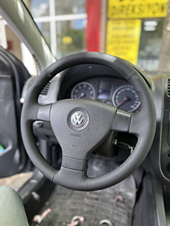 Volkswagen Golf 5 Araca ÖZGÜ DİKMELİ Direksiyon Kılıfı (DÜZ DERİ SİYAH İP)