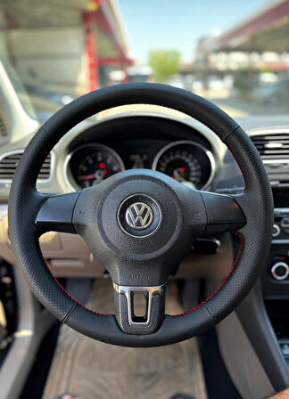 Volkswagen Polo Araca Özel Direksiyon Kılıfı NOKTA DÜZ KIRMIZI İPLİ