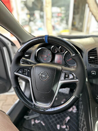 Opel İnsignia Uyumlu Araca Özel Dikmeli Direksiyon Kılıfı (5D KRİSTAL KARBON SOFT NOKTA)