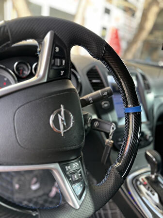 Opel İnsignia Uyumlu Araca Özel Dikmeli Direksiyon Kılıfı (5D KRİSTAL KARBON SOFT NOKTA)