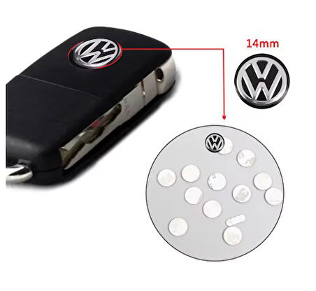 Volkswagen Polo Golf Passat Tiguan Arteon Touareg Caddy Jetta Beetle  Kumanda Logo Çap 14 mm 4 ADET