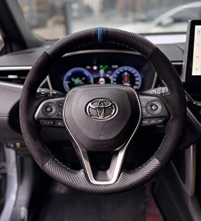Toyota Corolla 2020-2024 Araca Özel Direksiyon Kılıfı (KREM KARBON SİYAH İP)