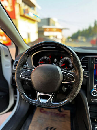 Megane 4 Araca Tam Uyumlu Dikmeli Direksiyon Kılıfı (5D Kristal Karbon Soft Nokta)