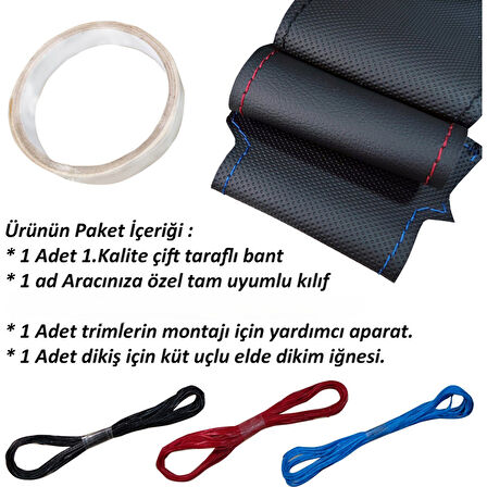 Megane 4 Araca Tam Uyumlu Dikmeli Direksiyon Kılıfı (5D Kristal Karbon Soft Nokta)