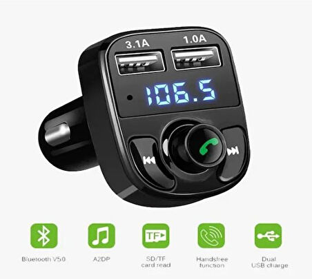 Araç Usb Mp3 Sd Kart Çakmaklık Girişli Oto Müzik Çalar Kiti Kablosuz Çakmak Girişi Carx8 