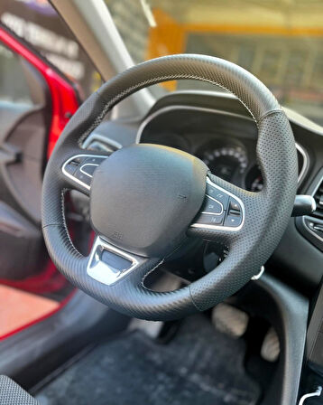 Megane 4 İcon Araca Özel Direksiyon Kılıfı (SOFT NOKTA KARBON KREM İP)