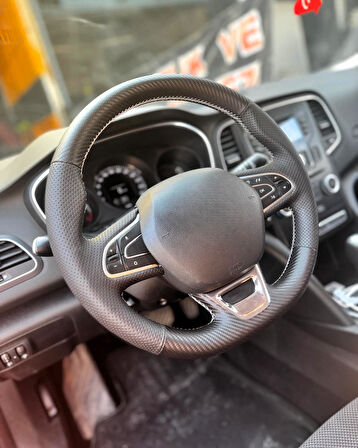 Megane 4 İcon Araca Özel Direksiyon Kılıfı (SOFT NOKTA KARBON KREM İP)