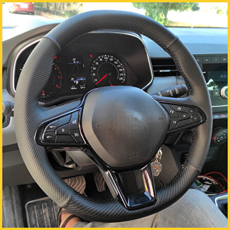 Clio 5 Araca Özel Direksiyon Kılıfı (Noktalı Karbon) F1 OLMAYAN DİREKSİYONA UYGUNDUR