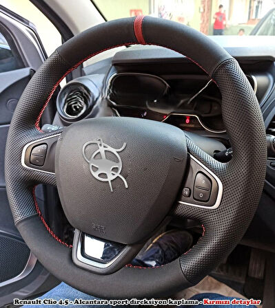 Clio 4 Faz 2 Araca Özel Direksiyon Kılıfı NUBUK NOKTA KIRMIZI YÜZÜKLÜ