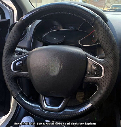 Clio 4 Faz 2 Araca Özel Direksiyon Kılıfı 5D KRİSTAL KARBOB NOKTA GRİ İPLİ
