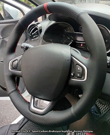 Clio 4 Faz 2 Araca Özel Direksiyon Kılıfı NOKTA KARBON KIRMIZI YÜZÜKLÜ