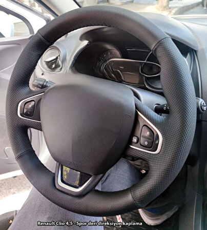 Clio 4 Faz 2 Araca Özel Direksiyon Kılıfı NOKTA DÜZ SİYAH İPLİ