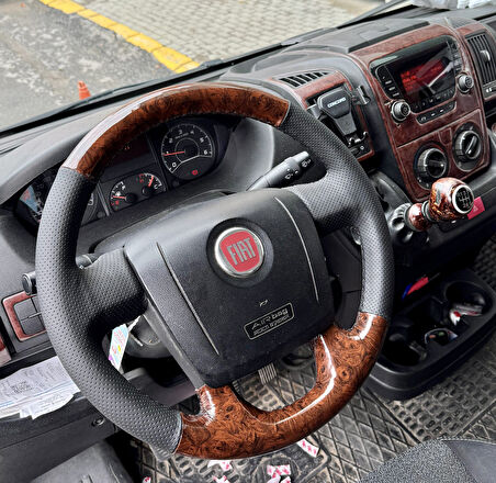 Fiat Ducota Araca Özgü Dikmeli Direksiyon Kılıfı Nokta Ahşap Siyah İpli