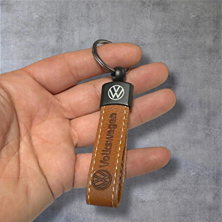 Volkswagen Yazılı Ve Logolu Anahtarlık (Kahverengi ) TERMO DERİ