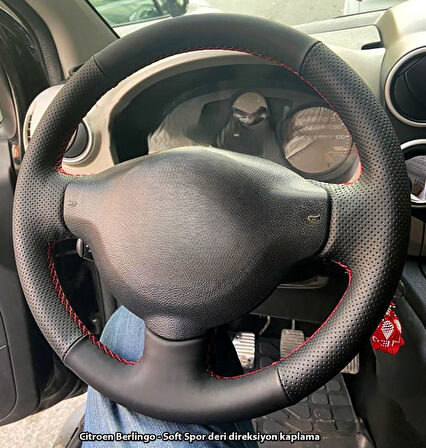 Citroen Berlingo Araca Özel Direksiyon Kılıfı NOKTA DÜZ KIRMIZI İP