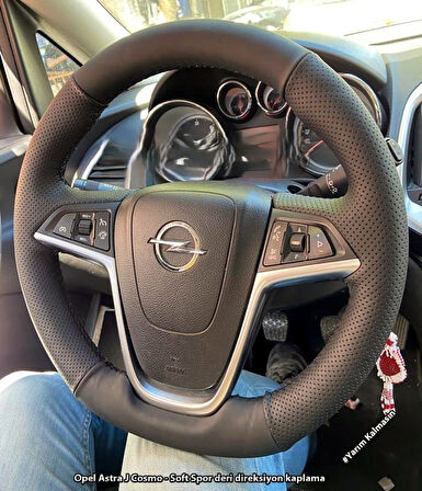 Opel Astra J Cosmo Sport Kasa  Araca Özel Direksiyon Kılıfı NOKTA NAPPA SİYAH İPLİ