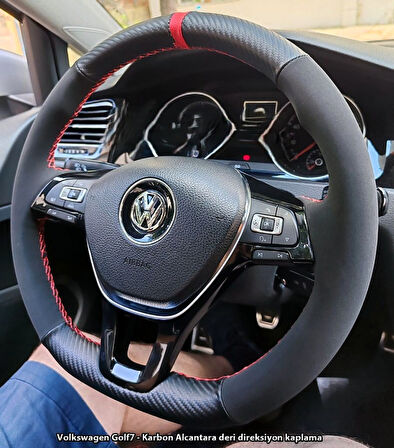 Golf 7 Jetta Passat Tiguan Polo-T-Roc F1 Dikmeli Araca Özel Direksiyon Kılıfı NUBUK KARBON YÜZÜKLÜ