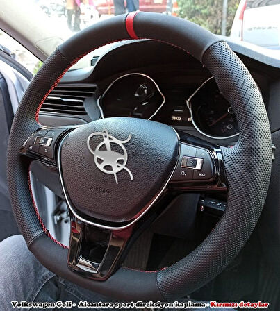 Golf 7 Jetta Passat Tiguan Polo-T-Roc F1 Dikmeli Araca Özel Direksiyon Kılıfı NOKTA NUBUK YÜZÜKLÜ