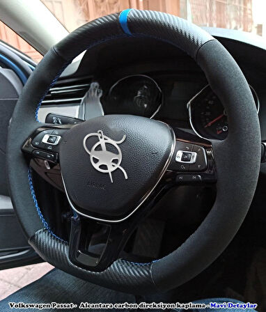 Golf 7 Jetta Passat Tiguan Polo-T-Roc F1 Dikmeli Araca Özel Direksiyon Kılıfı ALCANTRA KARBON 