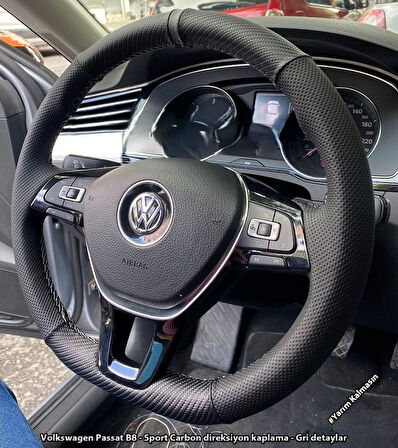 Golf 7 Jetta Passat Tiguan Polo-T-Roc F1 Dikmeli Araca Özel Direksiyon Kılıfı NOKTA KARBON GRİ YÜZÜK