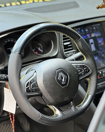 Megane 4 Joy Pakete Uygun Araca Özel Direksiyon Kılıfı SOFT NOKTA 5D KRİSTAL KARBON