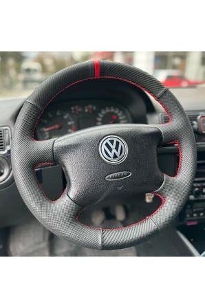 Volkswagen Golf 4 Araca Uyumlu Direksiyon Kılıfı (noktalı Karbon Yüzüklü )