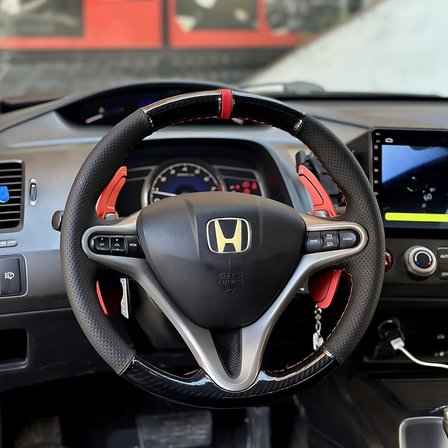 Honda Civic Fd6 Araca Özel Direksiyon Kılıfı  5D KRİSTAL KARBON NOKTA KIRMIZI YÜZÜKLÜ