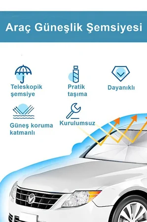 Oto Ön Cam Şemsiyeli Güneşlik Araba Camı Araç İçi Güneşliği