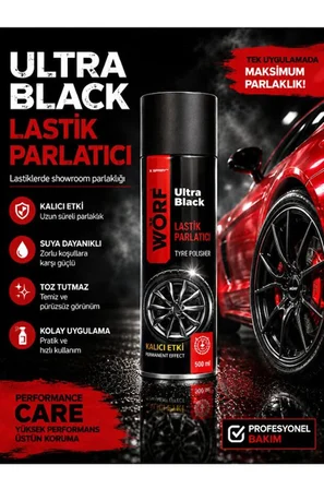 Lastik Parlatıcı Sprey 500 ml – Islak Görünüm, Kalıcı Parlaklık, Lastik Bakım Ultra Black 1 ADET