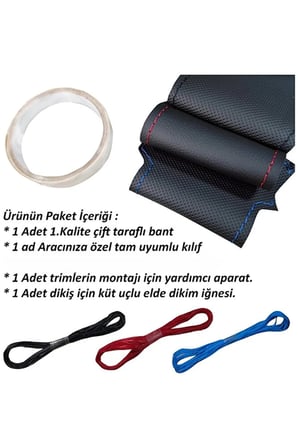 Focus 3 Araca Özel Direksiyon Kılıfı NUBUK Noktalı Mavi Yüzüklü