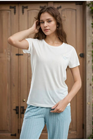 Kadın Giyim Kısa Kollu Viskon Pijama Takımı LL.PC89.K97.D01