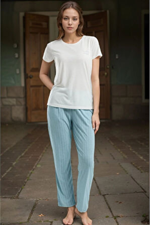 Kadın Giyim Kısa Kollu Viskon Pijama Takımı LL.PC89.K97.D01