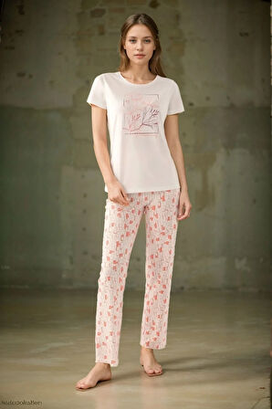 Kadın Giyim Pamuklu Kısa Kol 2'li Pijama Takımı LL.AR01.NE00.TT09