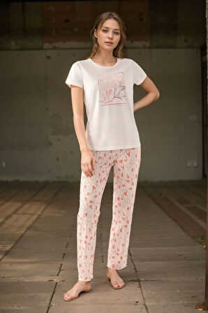 Kadın Giyim Pamuklu Kısa Kol 2'li Pijama Takımı LL.AR01.NE00.TT09