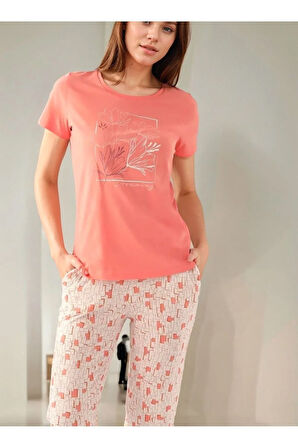 Kadın Giyim Pamuklu Kısa Kol 2'li Pijama Takımı LL.AR01.NE00.TT09