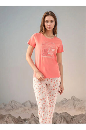 Kadın Giyim Pamuklu Kısa Kol 2'li Pijama Takımı LL.AR01.NE00.TT09