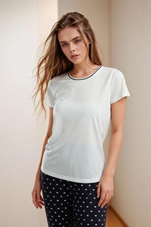 Kadın Giyim Alt & Üst İkili Puantiye Detaylı Pijama Takımı LL.AR01.NE00.TT03
