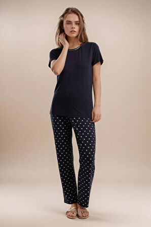 Kadın Giyim Alt & Üst İkili Puantiye Detaylı Pijama Takımı LL.AR01.NE00.TT03