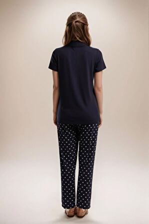 Kadın Giyim Alt & Üst İkili Puantiye Detaylı Pijama Takımı LL.AR01.NE00.TT03