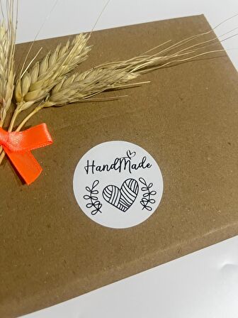 Handmade örme Kalpli Yuvarlak Yapışkanlı Etiket 5x5 cm 100 adet