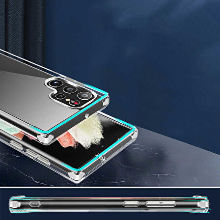 Smcase Samsung Galaxy S22 Ultra 5G Kılıf Forst Hybrid Kristal Silikon  Tam Kapatan Pet Ekran Koruyucu  3D Kamera Camı