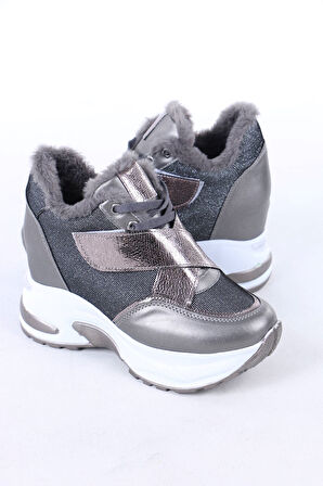 Leroy Gri Cırtlı Bağcıklı Gizli Topuklu Spor Ayakkabı