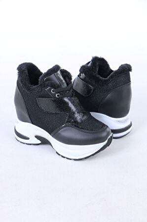 Leroy Siyah Beyaz Taban Cırtlı Bağcıklı Gizli Topuklu Spor Ayakkabı