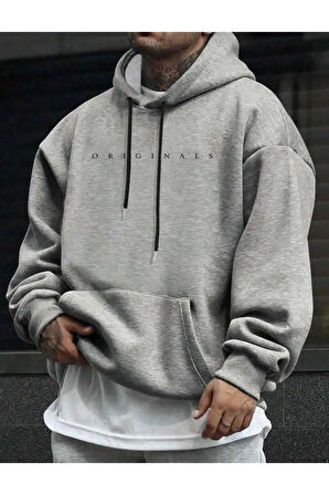 Erkek Gri Oversize Originals Baskılı Sweatshirt