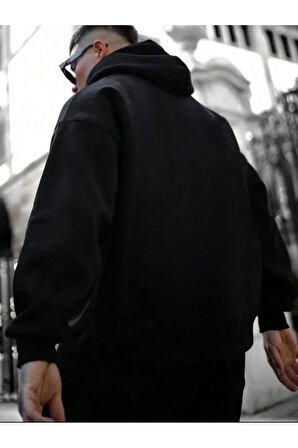Erkek Siyah Believer Baskılı Oversize Sweatshirt