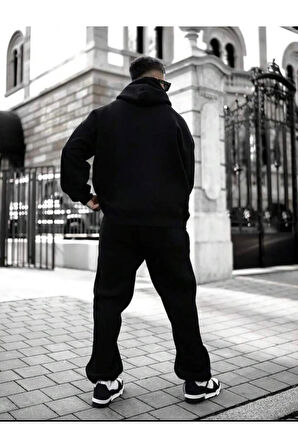 Erkek Siyah Believer Baskılı Oversize Sweatshirt