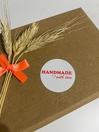 Handmade With Love Kalpli Kırmızı Yazılı Yuvarlak Yapışkanlı Etiket 5x5 cm 100 adet