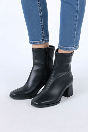 Jineen Siyah Streç Fermuarlı Topuklu Kadın Bot