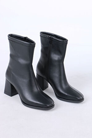 Jineen Siyah Streç Fermuarlı Topuklu Kadın Bot