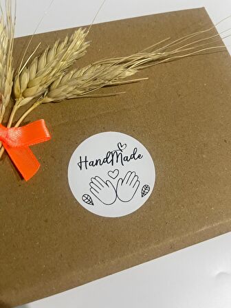 Handmade Çift el resimli Yuvarlak Yapışkanlı Etiket 4x4 cm 120 adet